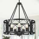 Sigaitwei 5-Light Farmhouse Chandelier Rustic Black Chandelier for Dining Room,Adjustable Pendant Light,Drum Chandelier for Kitchen Island Entryway Bedroom Hallway,18.9'',E26.