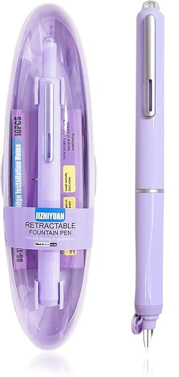 Clictek Retractable Fountain pen, Fine Nib with 10 ink cartridges (Bule & Black, ink syringe, sticky Notes &x Tabs Perfect for smooth writing, Journaling, calligraphy, ldeal Git for student& Professionals