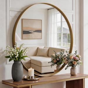 Bathroom Round Mirrors for Over Sink, 30 Inch Wall Circle Mirror with Matte Metal Frame, Modern Wall Mount Vanity Mirror for Home Decor, Living Room, Bedroom, Gold