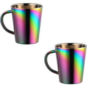 Buyer Star 10 Oz Stainless Steel Double Wall Cups Set of 2, Espresso Coffee Mugs for Men & Women, Camping Cups with Handles, Rainbow