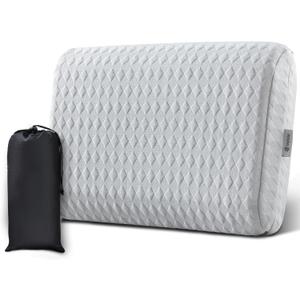 Vekkia Travel Pillow with Memory Foam, Portable and Compressible Camping Pillow with Washable Cover, Ergonomic Supportive for Sleeping, Ideal for Adults & Kids Travel, Hiking, Airplane, Car (Gray M)