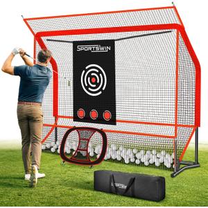 Golf Practice Net Set 10x7.5FT, Heavy Duty Golf Hitting Net for Backyard & Indoor Training, Golf Swing Practice Net with Ball Return System, Extended Top Barrier, Target Cloth & Carry Bag.