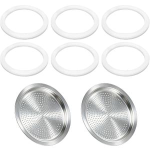 8 Pcs Moka Pot Filter Replacement Part Compatible with Bialetti 3/4 Cups Moka Express(Includes 6 Gaskets & 2 Plates), Compatible with Fiammetta, with Break, with Happy, with Dama, with Moka Melody