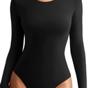 REORIA Womens Long Sleeve Bodysuits Fall Basic Round Neck Lightweight Double Lined Layering Slim Body Suit Tops, Size M
