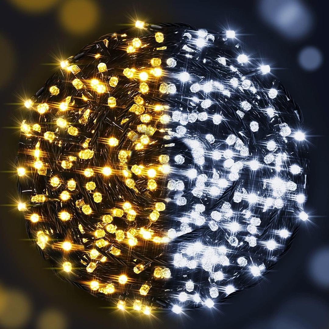 AmyHomie Color Changing Christmas Lights, 108Ft 300LED White Warm White String Lights, 8 Modes Waterproof Fairy String Lights for Outdoor & Indoor Christmas Tree Home Patio Garden Decor