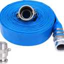 2" x 50ft PVC Lay Flat Discharge Hose With Aluminum Camlock C & E Fittings, Cam Lock Fitting Type F included, Heavy Duty Reinforced Pump Backwash Hose Assembly (2 in x 50ft)