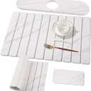 3 PCS Large Stone Dish Drying Mat for Kitchen Counter, Quick Dry Stone Dishes Mats, Sink Faucet Mat, Marble Water Absorbing Diatomaceous Earth Drying Pad for Countertop Tableware, Bottles (24*16inch+16*4inch+8*4inch, White Grey Marble)