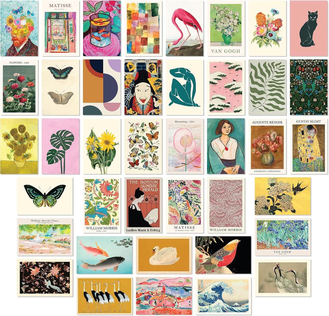 97 Decor Eclectic Wall Art Prints - 40 Small Eclectic Wall Collage Kit For Teen Girls Bedroom, Colorful Art Posters For Room Aesthetic Pictures, Cute Maximalist Home Decor Famous Artist Painting (4x6)