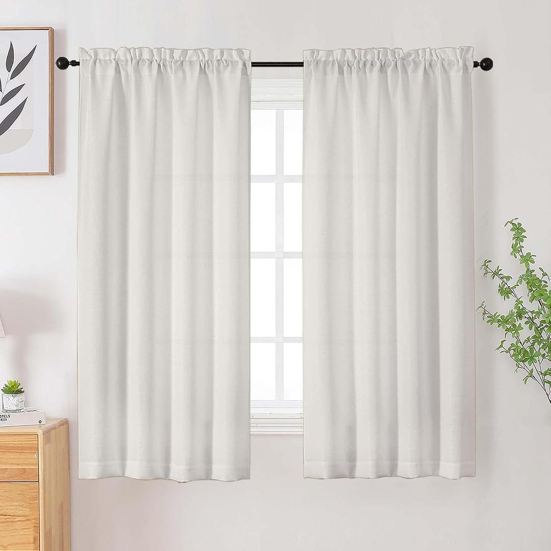 Ivory Curtains for Bedroom Living Room 63 Inch Length 2 Panels Set, Soft Airy Solid Faux Linen Textured Light Filtering Rod Pocket Dining Room Curtains Drapes, Ivory, 2 Pcs Each 40Wx63L Inch