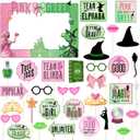 36 Pcs Pink and Green Witch Theme Photo Booth Props Set Birthday Party Decorations Photo Booth Frame Props Pink Goes Good with Green Party Supplies for Halloween Girls Princess Photography