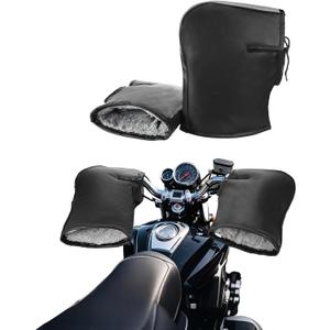 XGOPTS Universal Motorcycle Handlebar Gloves Muffs Winter Waterproof Windproof Leather ATV Motorbike Hands Warmers Thermal Snowmobile Scooter E-Bike Cycling Handle Grip Gloves with Reflective Strip (standard/ black)