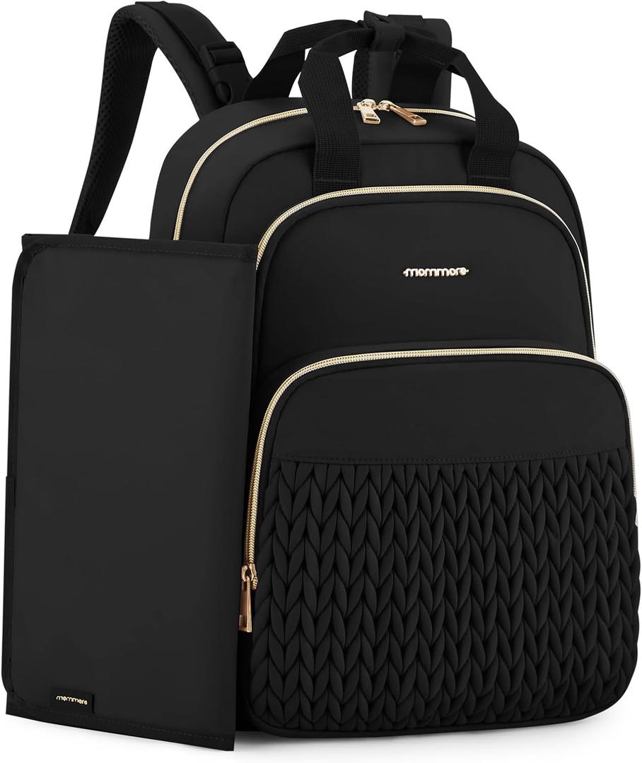Mommore Diaper Bag Backpack Large Baby Bag for Boys Girls Quilted Travel Diaper Backpack with Changing Pad, Stroller Straps
