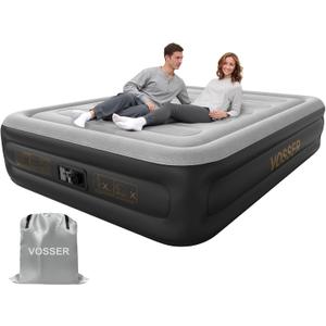Air Mattress Queen with Built in Pump, 18'' Inflatable Mattress 2 Mins Self-Inflation/Deflation, Thicker Blow up Mattress Leak-Proof, Flocked Top Air Bed with Storage Bag for Home, Camping & Guests (Grey)