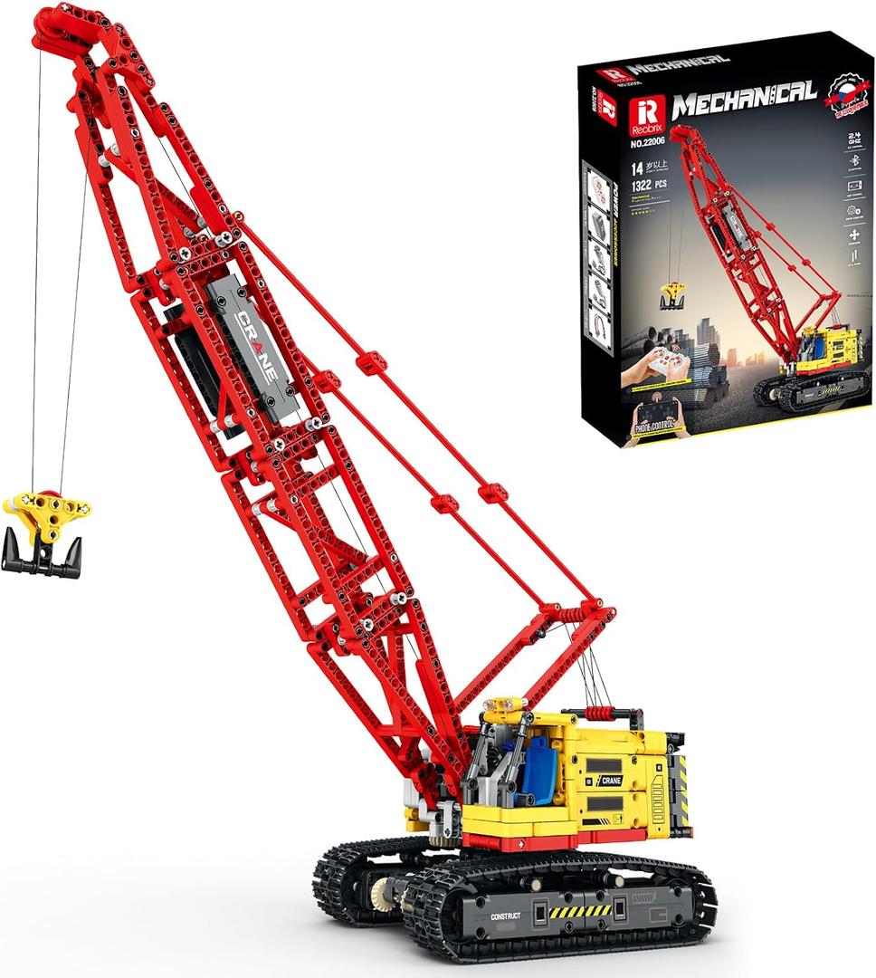 Reobrix RC Crawler Crane Building Blocks Set Remote Control Crane Model, 19.96x2.56x20.98 inch