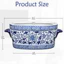 Blue and White Ceramic Planter Pot – Vintage Floral Oval Cachepot Vase for Indoor Plants, Flowers & Succulents – Glazed Porcelain Style Chinoiserie Décor –10.6" Size – No Drainage