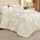 BEDELITE Satin Comforter Set King, 7 PCS Pintuck Bed in A Bag, Ivory White | Smooth and Soft Silky Bed Set, Elegant Room Decor, 15" Deep Pocket, Durable Elastic Corner Straps, Gentle on Hair and Skin