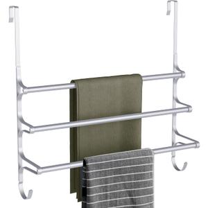 Over The Door Towel Rack, Triple Towel Storage Holder with Hooks, 23.62 Inches Towel Bar Hanger Towel Racks for Bathroom (Silver) (24.21"L)