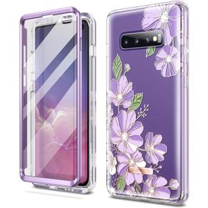 SURITCH for Upgraded Samsung Galaxy S10 Plus Case, [Built-in Anti-Scratch Screen Protector] [Dual-Layer Protection] Full Protection Shockproof Protective Phone Case Fit Cover 6.4 Inch-Purple Cosmos