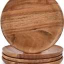 Samhita Acacia Wood Round Wood Plates Set of 4, Easy Cleaning & Lightweight for Dishes, Snack, Dessert (7" x 7" x 1")