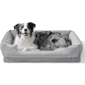 FAIRYPET Orthopedic Dog Bed for Medium to Large Dogs & Cats, Memory Foam Dog Bed with Washable Removable Cover, Top-Grade Dutch Velvet Fabric Pet Sofa Couch for Crate with Nonskid Bottom, Grey