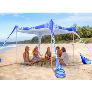 2PM SPORTS Beach Tent Canopy with UPF50+ UV Protection, Outdoor Large Beach Sun Shade Shelter for Family Picnic Camping Travel Shore Fishing, 8 Sandbags, Sand Shovel (Areca Palm, 10x10 FT)