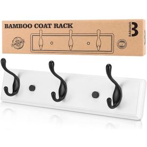 Wooden Coat Rack, Wall-Mounted Organizer for Closet, Entryway, Hallway, Foyer, Bedroom, Heavy Duty Double Hooks for Hanging Towels, Bags, Hats, Jackets, Key (WhiteBlack, 3 Hooks)