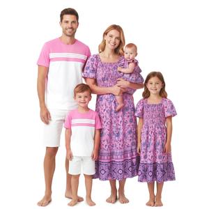 PATPAT Summer Family Matching Outfits - Dad and Son Matching Beach Shirts Short Sleeve Round Neck T Shirt for Couples Casual Vacation Summer Set Purple Pink Men L