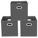 Yunkeeeper storage bins Cubes, Fabric Cube Organizer with Handle, Foldable Cube Bins for Cloth or Accessary Storage, 11x11x11, Set of 3,(Gray)