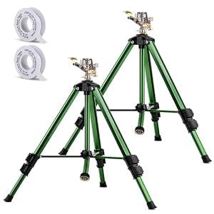 Pattiumo 2 Pack Lawn Sprinklers for Yard - 360° Tripod Sprinklers for Yard Large Area - Heavy Duty with 3/4 Inch Connector and Extension Legs - Flip Locks