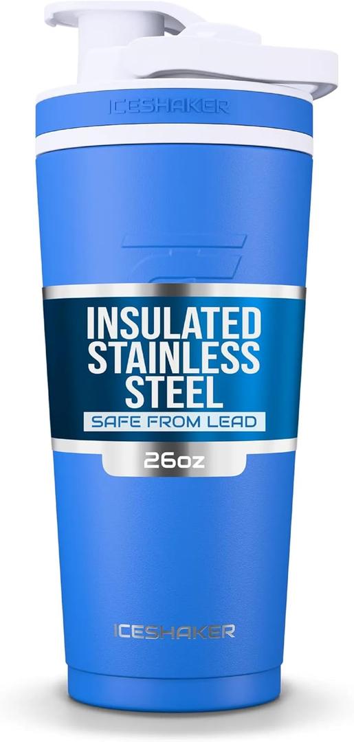 Ice Shaker Insulated Stainless Steel Shaker Bottle | 26oz, Royal | Cold for 30+ Hours | Insulated Cup with Twist-on Agitator | Odor-Free Bottle for Protein Shakes, Water, Smoothies, Cocktails
