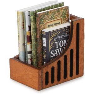 Dollhouse Miniature Desktop Bookshelf with Books Set Wooden Bookcase Furniture Miniature Desktop Organiser Mini House Decoration (B Style 5 Books)