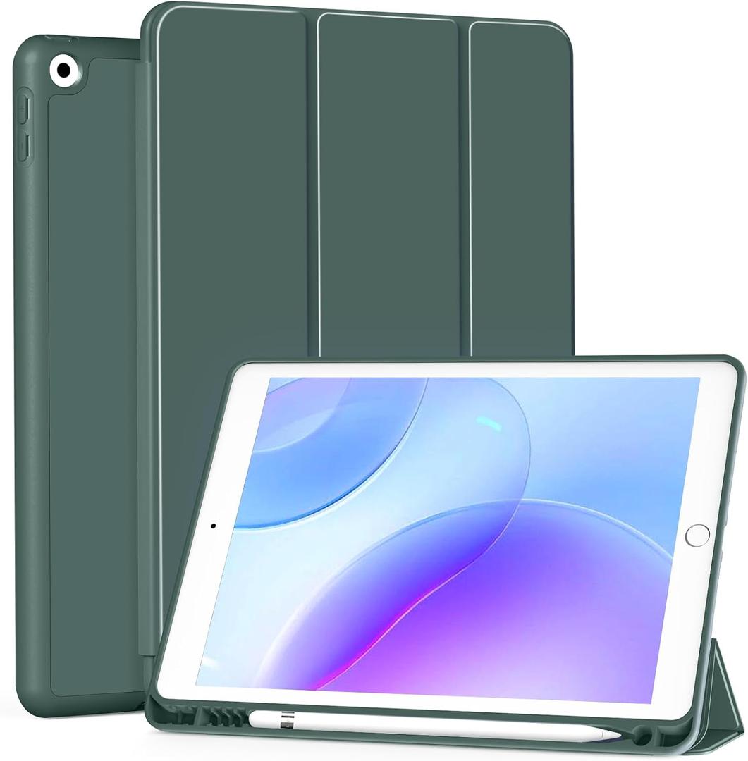 Case for iPad mini 5th Generation 2019 / Mini 4th Generation 2015 with Pencil Holder, Auto Wake/Sleep, Ultra Slim Lightweight Trifold Smart Soft TPU Back Case for iPad mini 5/4, Dark Green