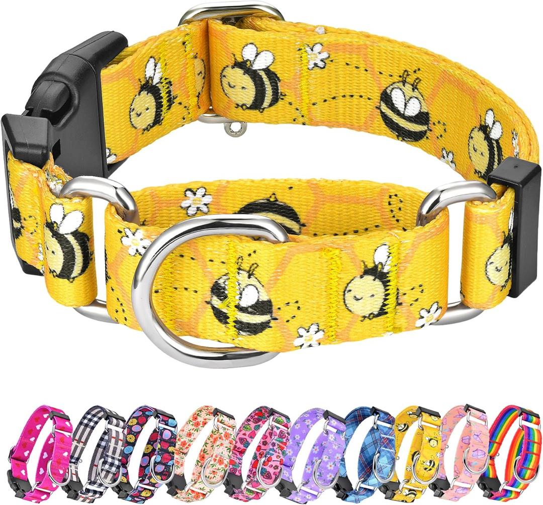 Hikiko Martingale Collar for Dogs Adjustable Soft Nylon Dog Collars with Cute Patterns for Small Medium Large DogYellow Bee,Medium