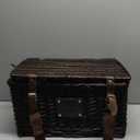 Elegantly Designed, and Carefully Hand Crafted Wicker Picnic Baskets. This Set for 4 Features: Dark Coffee Color Basket with Elegant Cream & Text Design with Cooler snap to Keep Open During use.