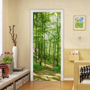 3D Door Stickers Murals Peel and Stick - Forest - Wallpaper Self-Adhesive Decals Removable PVC Waterproof Poster for Bedroom Living Room Wall Decoration 30.3 x 78.7 inch