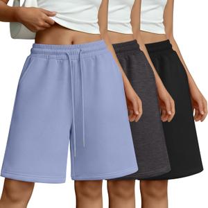 3 Pack Women's Bermuda Shorts Pockets High Waist Knee Length Casual Athletic Drawstring Summer Loose SweatShorts (XL)