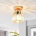 ANWIO Mini Crystal Semi Flush Mount Ceiling Light Fixture, Modern Small Gold Chandelier for Hallway Foyer Entryway Walk-in Closet Bedroom Kitchen, fit E26 Base Bulbs, 1-Light, 5.3inch
