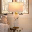 JONATHAN Y Elizabeth Alabaster Nightlight Lamp 27.5", White/Gold Painting