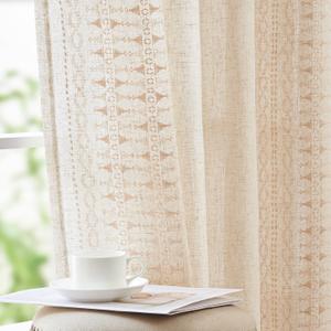 jinchan Boho Curtains for Bedroom Beige Linen Blend Extra Long Curtains for Living Room Embroidered Bordered Drapes 108 Inches Long 2 Panels Bohemian Light Filtering Grommet Ivory on Beige