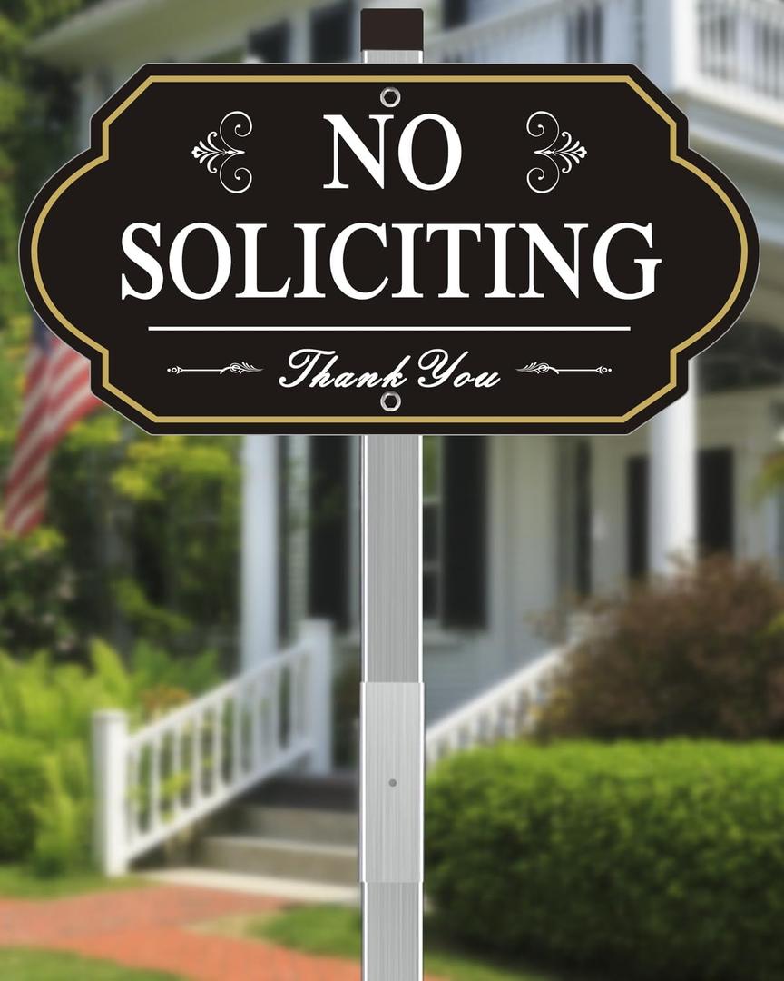 Heavy Duty No Soliciting Sign for House - All Metal Construction - No Soliciting Yard Sign - 14" x 7" - Aluminum - with 28" Long Stake