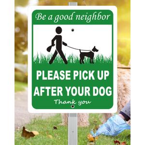 Heavy Duty Aluminum Pick Up After Your Dog Sign, 12" x 10" Metal Please Clean Up After Your Dog Signs With 28" Stake, Be A Good Neighbor Pick Up Your Dogs Poop Yard Sign, Polite, Weather Resistant