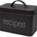 AuldHome Design Farmhouse Enamelware Recipe Box (Black); Vintage Style Metal Recipe Holder and Organizer for 4 x 6 Inch Recipe Cards