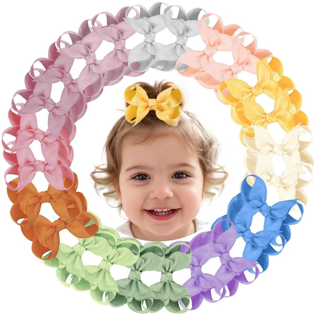24PCS 3inch Hair Clips, Oaoleer Girls' Fully Lined Tiny Bows Alligator Clips for Infants Toddlers (12 Colors, Style H)