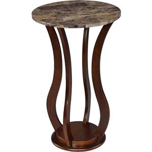 Coaster Home Furnishings - Elton - Wood - Round Plant Stand with Faux Marble Top, Curved Wooden Legs, Built-in Shelf Base and Traditional Style - Living Room - Brown - 900926, 18"D x 18"W x 28.5"H