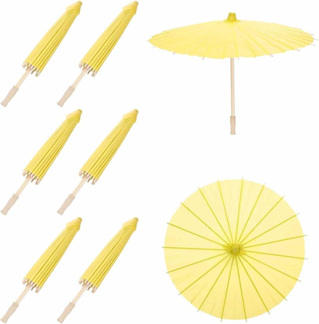 MECCANIXITY 6 Pcs Paper Umbrellas, 16" DIY Oiled Paper Painting Umbrellas for Photography Props Craft Party Wedding Decoration, Yellow