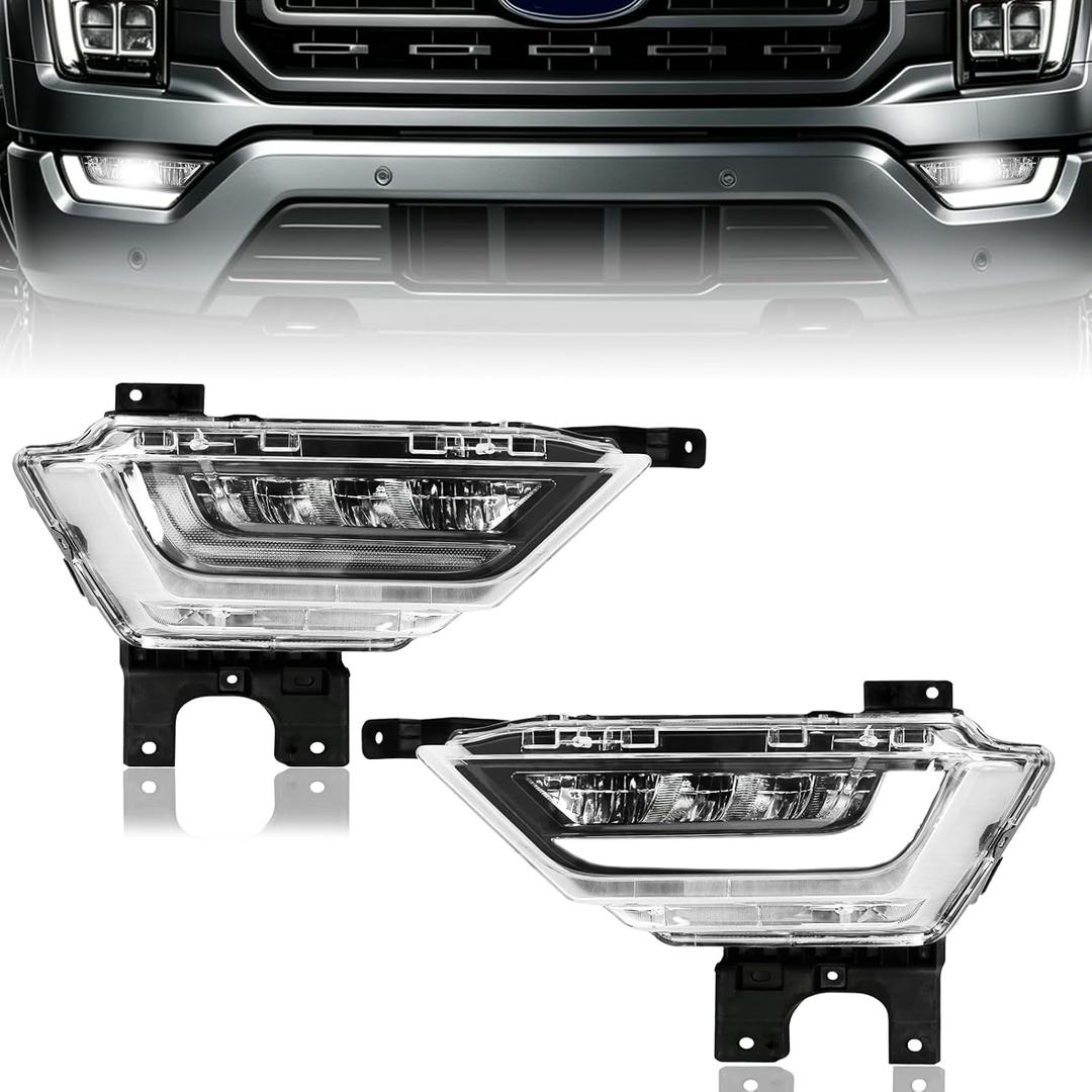 Driver Side LED Fog Light Compatible with 2021-2023 Ford F-150, Left Driver & Right Passenger Front Bumper Lamp with Bulbs, No Wiring Harness, Replaces FO2592259 19629200 ML3Z15201C