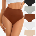 ASIMOON High Waisted Bikini Underwear for Women Tummy Control Cotton Panties Soft Strech No Muffin Cheeky, 4 Pack, S