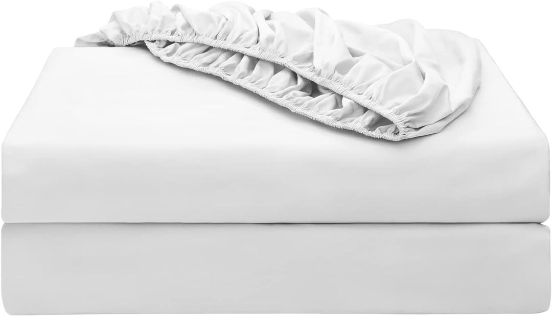 2-Pack Pure Cotton Fitted Sheet Twin Size, 600 Thread Count 16" Deep Pocket Egyptian Cotton Fitted Sheet (2pcs, Twin, White)