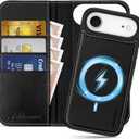 SHIELDON Removable Wallet Case for iPhone Air 6.5" 2025 | Genuine Leather, Folio Magnetic Cover, Wireless Charging, RFID Blocking Card Holder, Kickstand, Shockproof Phone Shell - Retro Black