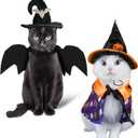Halloween Pet Costumes Cat Wizard Costume Dog Funny Wizard Clothes Cat Bat Wings Wizard Hat Cute Pumpkin Cloak Outfits for Kittens Puppies